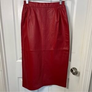 Jacqueline Ferrar Vintage 89’ Bold Red leather Pencil skirt size 10 zip, lined